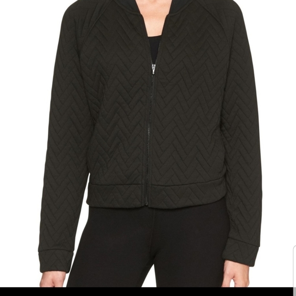 GAP FIT black jacquard quilted long sleeve full zipper jacket - Picture 2 of 12